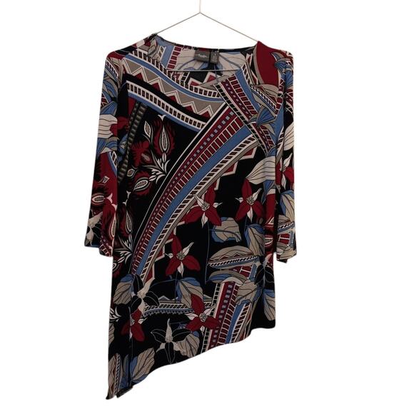 CHICO'S TRAVELERS‎ 1 Slinky Long Tunic Top Asymmetric M/8 Colorful Vacation Work - Picture 1 of 8